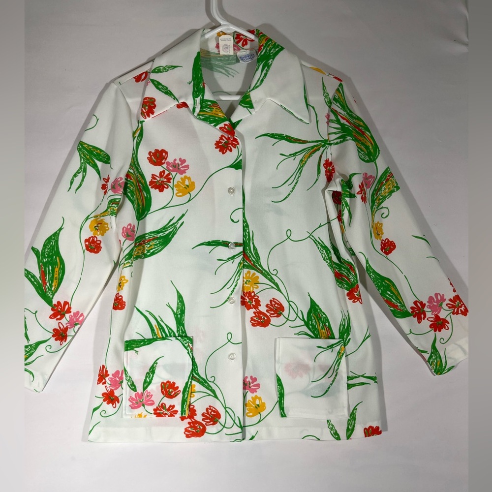 VTG FASHION FROCKS FLORAL 70’s BUTTON UP SHIRT JACKET WOMEN M/L MULTICOLORED A84